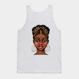 Queen Black is beautiful vi anime manga black woman with gold tiara earrings and necklace Tank Top